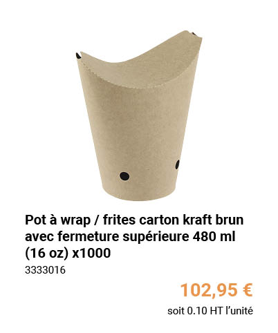 Pot à wrap / frites carton kraft brun avec fermeture supérieure 480 ml (16 oz) x1000