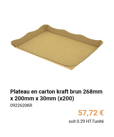 Plateau en carton kraft brun 268mm x 200mm x 30mm (x200)