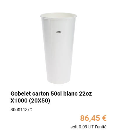 Gobelet carton 50cl blanc 22oz X1000 (20X50)