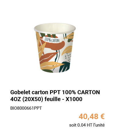 Gobelet carton PPT 100% CARTON 4OZ (20X50) feuille - X1000