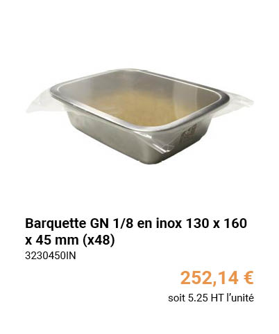 Barquette GN 1/8 en inox 130 x 160 x 45 mm (x48)