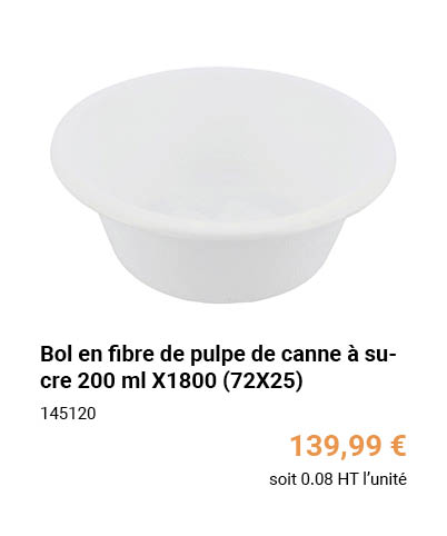 Bol en fibre de pulpe de canne à sucre 200 ml X1800 (72X25)