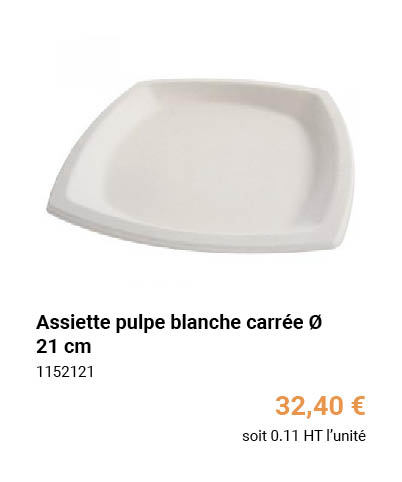 Assiette pulpe blanche carrée Ø 21 cm