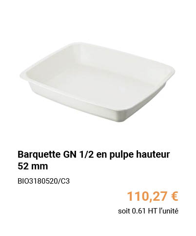 Barquette GN 1/2 en pulpe hauteur 52 mm