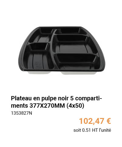 Plateau en pulpe noir 5 compartiments 377X270MM (4x50)