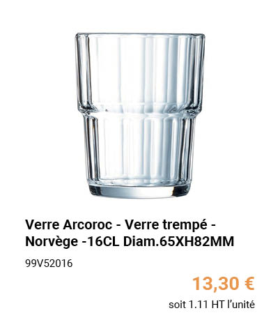 Verre Arcoroc - Verre trempé - Norvège -16CL Diam.65XH82MM X72(12X6)