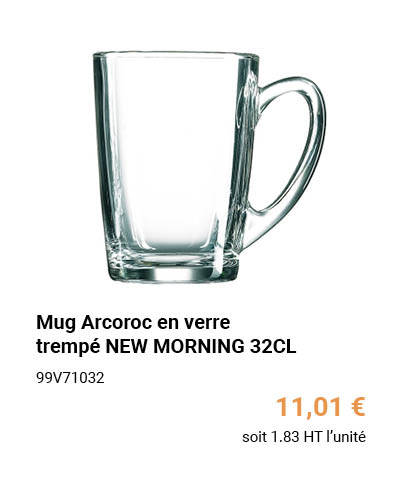 Mug Arcoroc en verre trempé NEW MORNING 32CL DIAM.112XH111MM X6