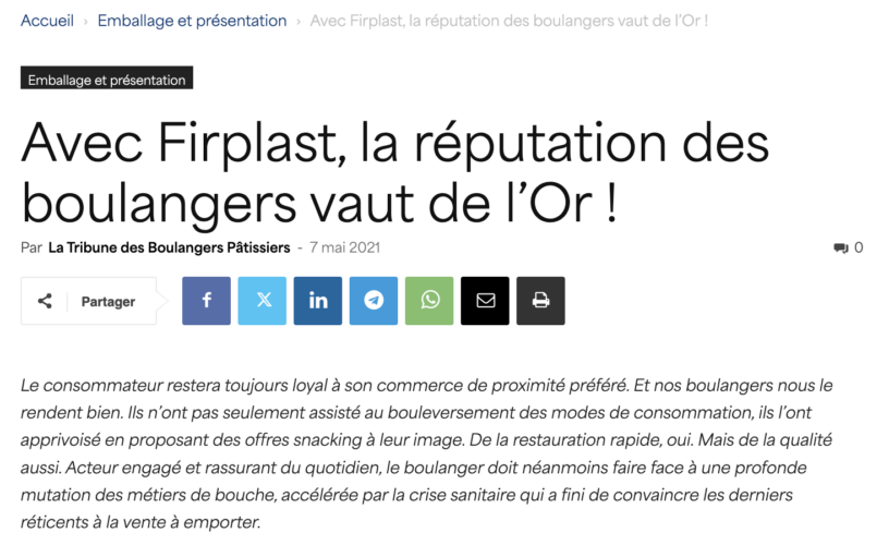 Firplast mis en lumière pour son rôle clé auprès des boulangers-pâtissiers