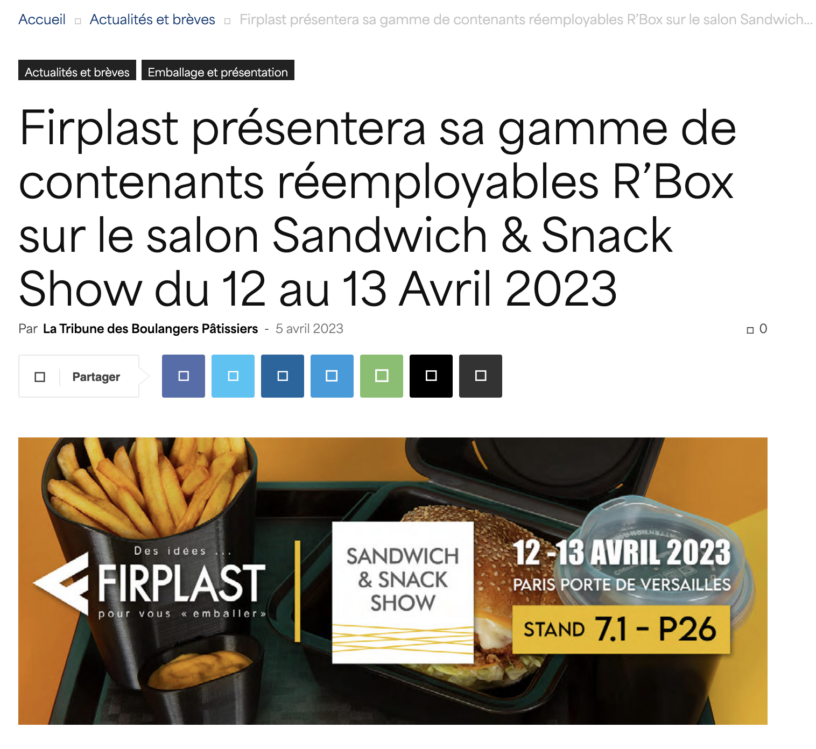Firplast à l’honneur au Sandwich & Snack Show avec sa gamme réemployable Re’Box