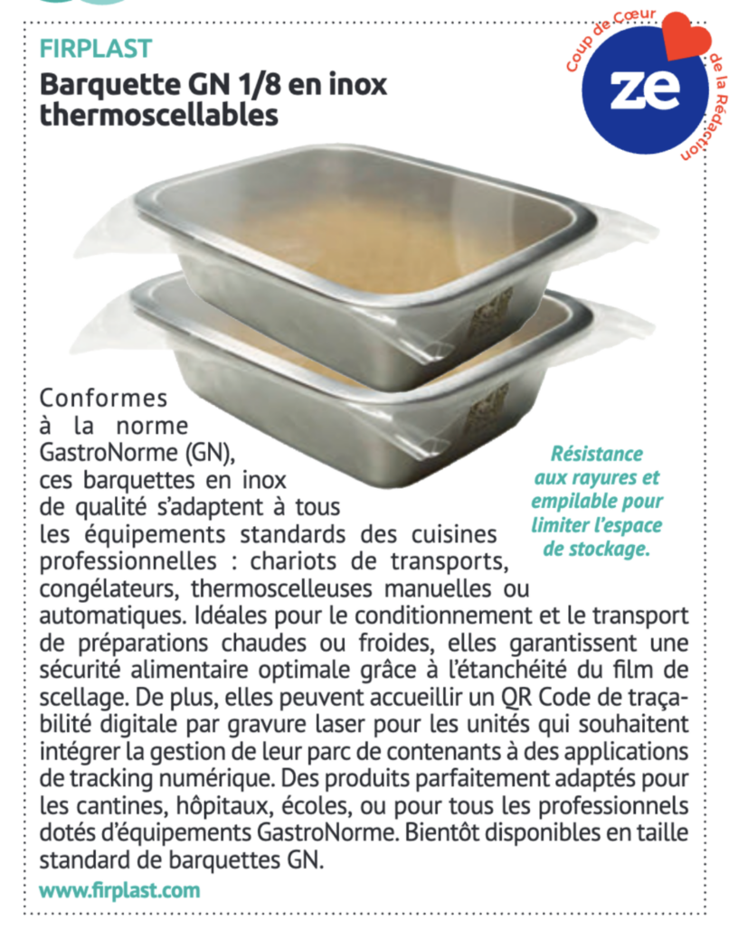 Firplast mise en avant pour ses barquettes GN en inox thermoscellables